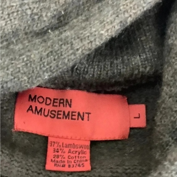 Modern Amusement Mens Sz L Lambswool Blend Knit Hoodie Brown Pullover Style - Picture 4 of 4